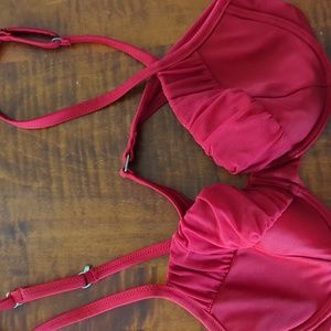 Be Creative Sz 10 Red Pleated Bikini Top with Adjustable Straps